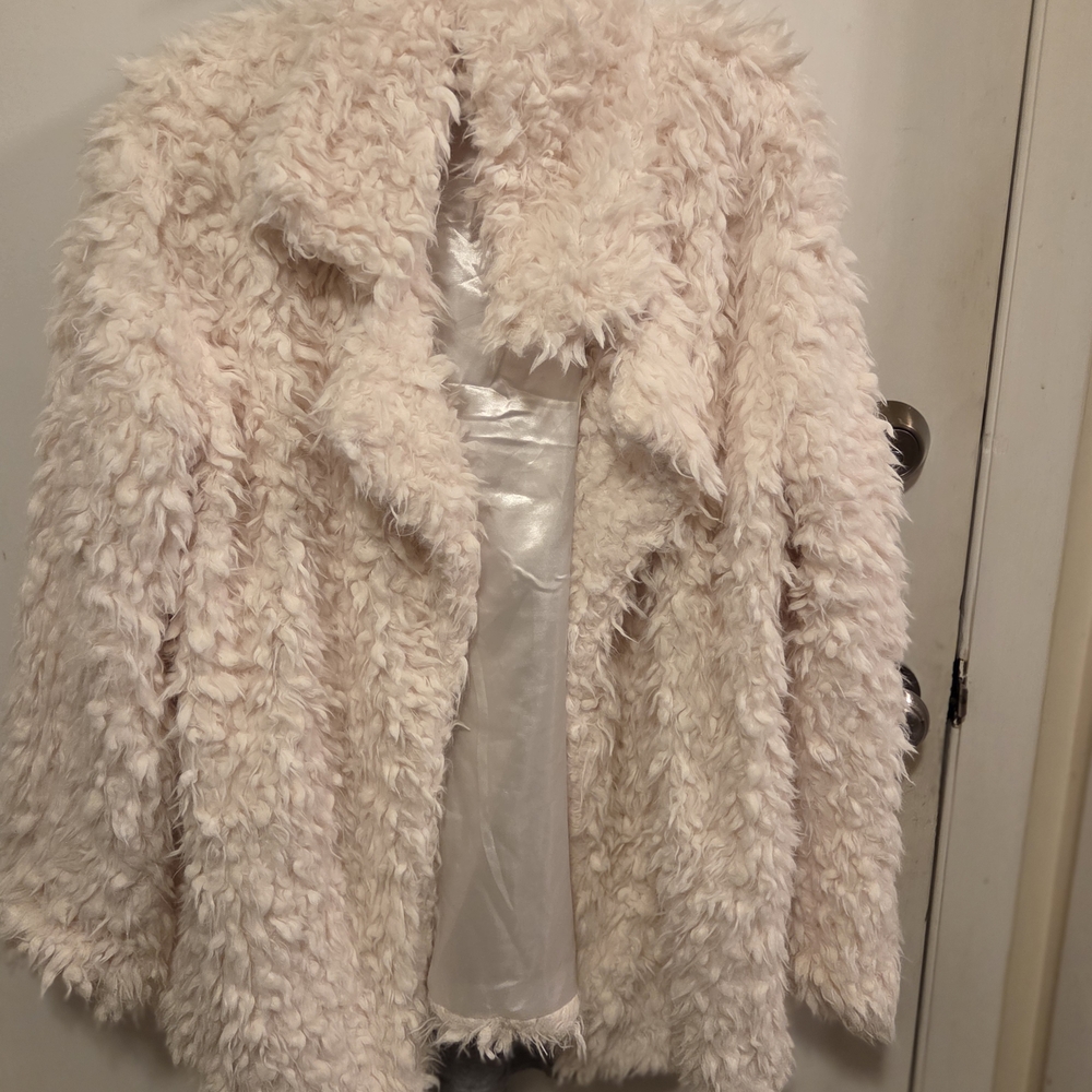 Thread + Supply Teddy Coat Cream Faux Fur Jacket Cozy Neutral Layer Size S
